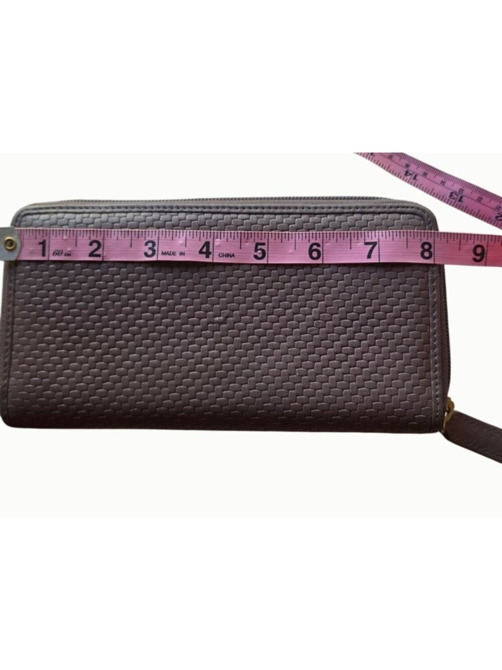 Levenger Tuscany Accordion Wallet Woven Leather Taupe Zip Around 8" - Picture 5 of 6